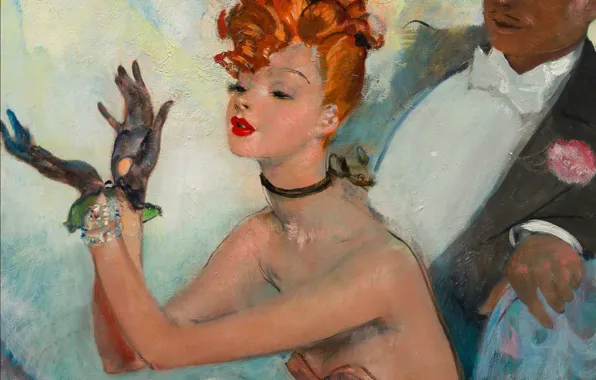 Картинка женщина, мужчина, рыжая, аплодисменты, Модерн, Jean-Gabriel Domergue, Майя в театре