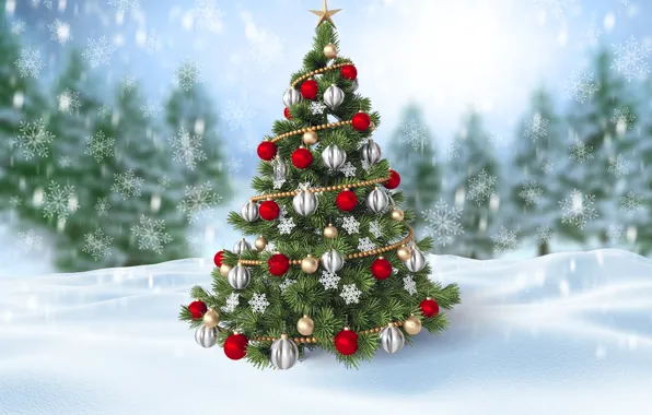Картинка зима, снег, снежинки, елка, Новый Год, Рождество, happy, Christmas