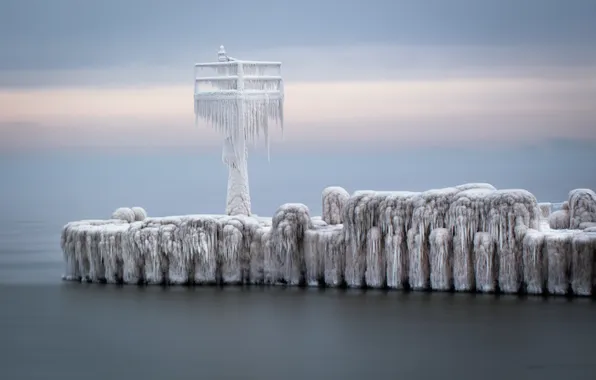 Картинка море, мост, лёд
