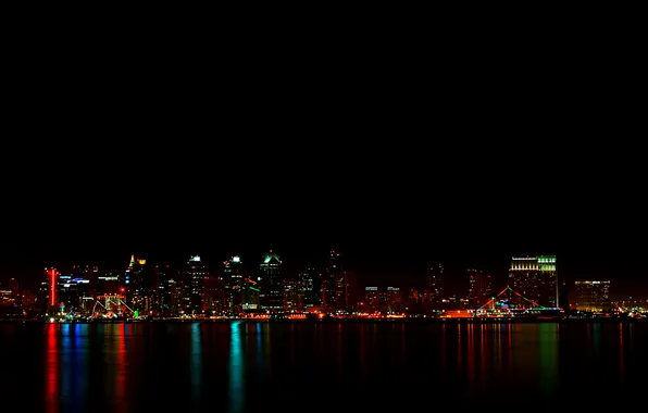 Огни, города, ночного, USA - California - San Diego