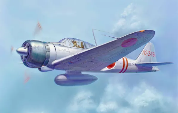 Картинка war, art, painting, aviation, ww2, japanese fighter, Mitsubishi A6M zero