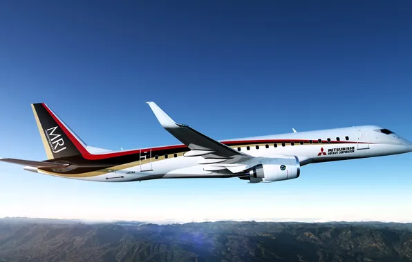 Небо, синь, полёт, самолёт, Airbus Mitsubishi-RJ