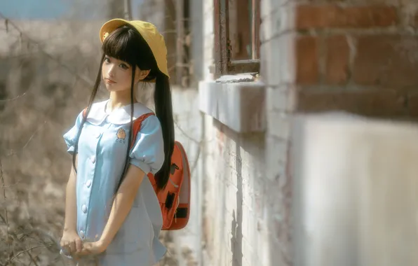 Schoolgirl, asian beauty, Аниме-блогер, Welfare COS, Stupid Momo, Little Yellow Hat Gentleman Edition