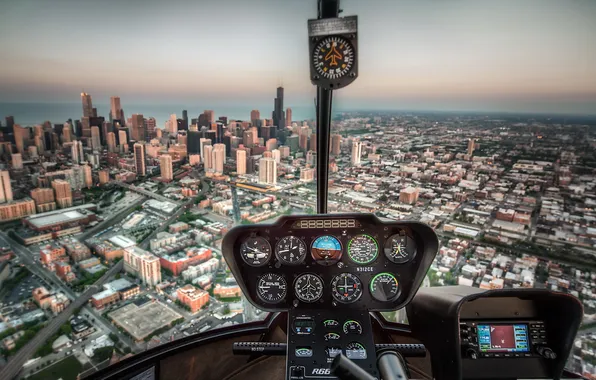 Картинка город, Chicago, Helicopter