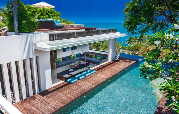 Вилла, бассейн, Таиланд, архитектура, Koh Samui, outside-inside house, Villa Hin, Chaweng