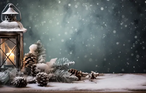 Зима, снег, ночь, Рождество, фонарь, Новый год, Christmas, night