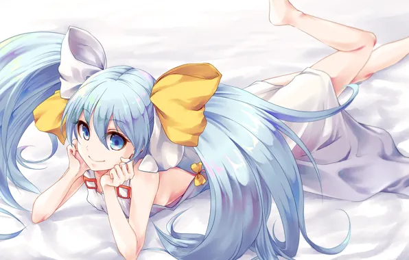 Девушка, улыбка, лежит, anime, art, хвостики, WIXOSS