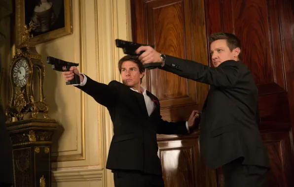 Картинка оружие, пистолеты, кадр, Том Круз, Tom Cruise, Джереми Реннер, Jeremy Renner, Ethan Hunt