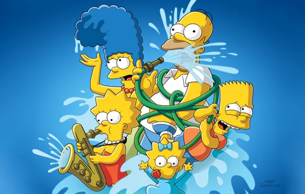 Картинка Вода, Симпсоны, Рисунок, Гомер, Мэгги, Maggie, Simpsons, Барт