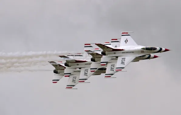 Небо, полёт, F-16 Fighting Falcon, Multi-stacked Thunderbirds