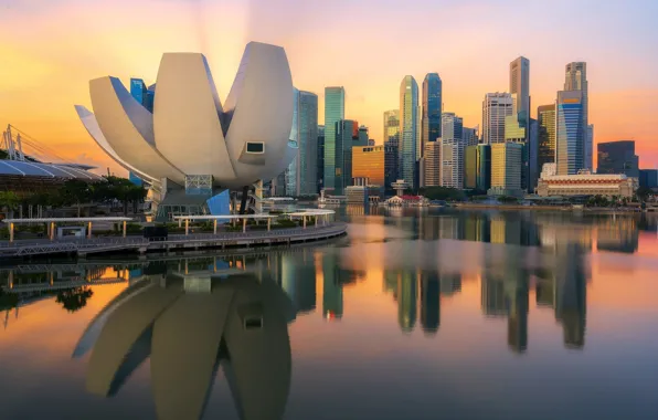 Город, утро, Сингапур, строения, Singapore, Singapore city