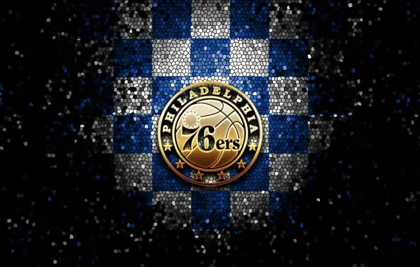 Wallpaper, sport, logo, basketball, NBA, glitter, checkered, Philadelphia 76ers
