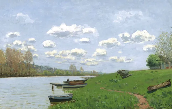 Пейзаж, река, берег, картина, Alfred Sisley, Альфред Сислей, Сена в Аржантёй