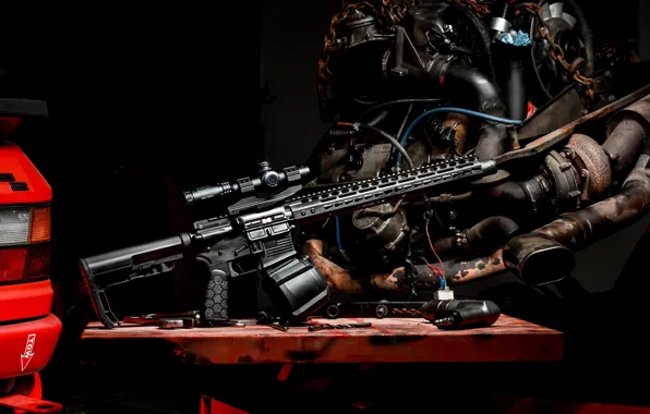 Американская, AR-15, полуавтоматическая винтовка, мотор машины