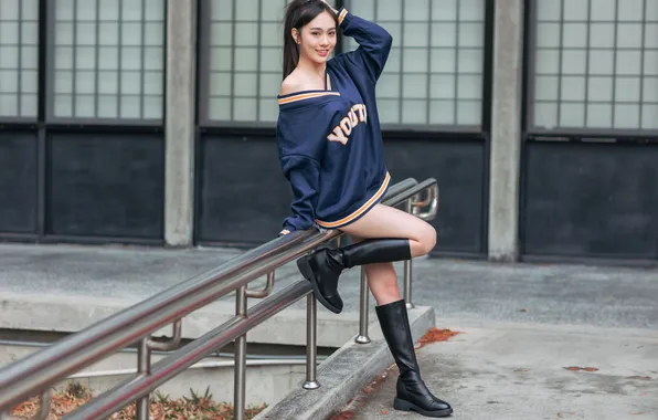 Legs, Asian, Pose, Glance, Wearing boots