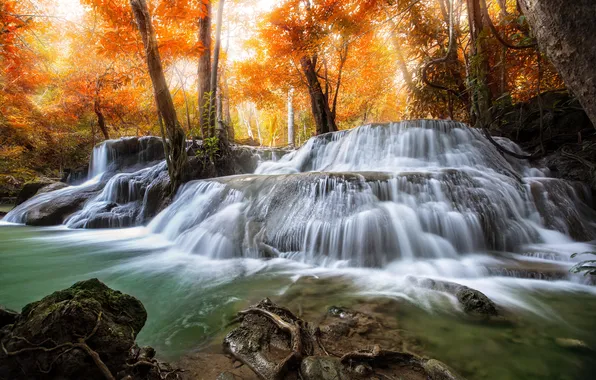 Картинка осень, природа, река, водопад
