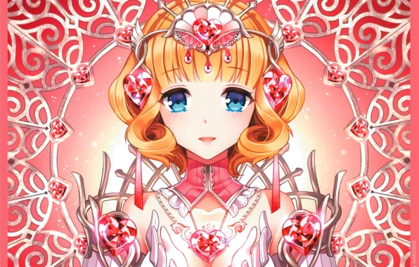 Корона, сердечки, кристаллы, голубые глаза, королева, Kaku-San-Sei Million, Garnet, by Nardack