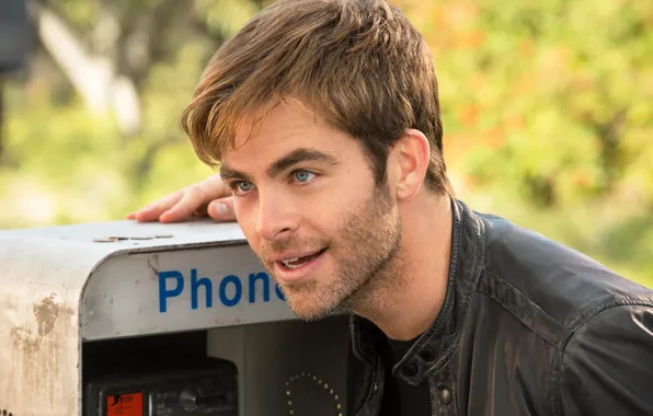 Лицо, куртка, актер, телефон, мужчина, Крис Пайн, Chris Pine