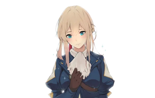 Взгляд, девушка, белый фон, Violet Evergarden