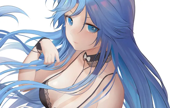 Картинка girl, sexy, cleavage, blouse, long hair, boobs, anime, blue eyes