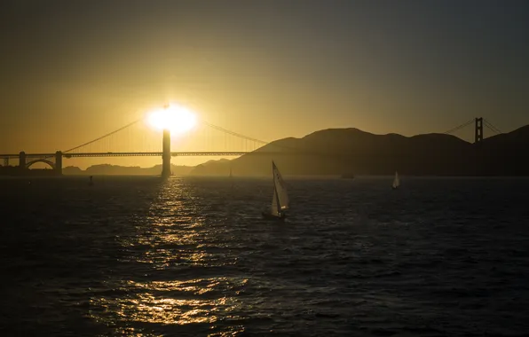 Пейзаж, закат, мост, Сан-Франциско, San Francisco