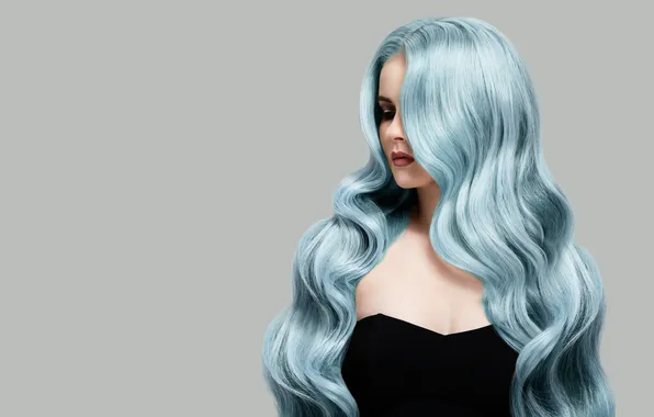 Girl, woman, blue, hair, portrait, hairstyle