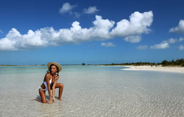 Beach, hat, water, model, swimsuit, Clover, outdoor, Katya Clover
