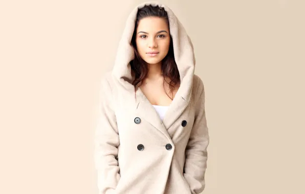 Взгляд, брюнетка, пальто, eyes, coat, brunette, Lacey Banghard