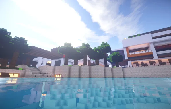 Небо, Вода, Отражение, Здание, Minecraft