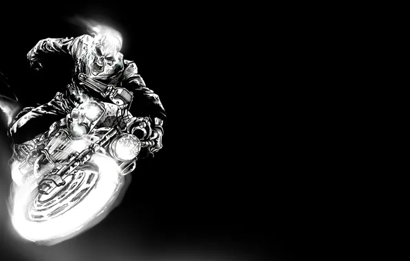Картинка рисунок, арт, мотоцикл, гонщик, скилет, ghost rider, призрачный гонщик 2, spirit of vengeance