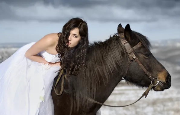 Картинка волосы, лошадь, Девушка, платье