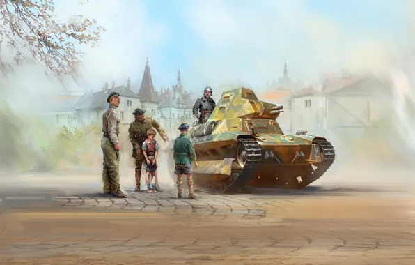 Франция, танк, Иван Хивренко, танковый экипаж, FCM 36 with French Tank Crew