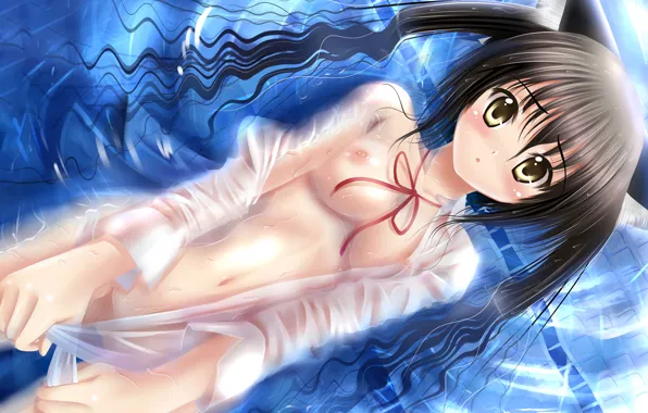 Girl, sexy, K-On, long hair, nipples, boobs, anime, water