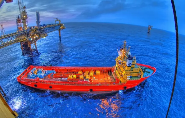 Картинка буксир, Норвегия, Северное море, нефтяная вышка