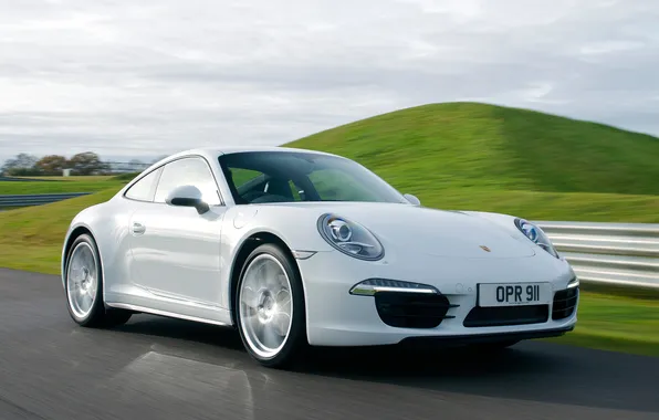 Car, 911, Porsche, Carrera 4, white, road, Coupe, speed