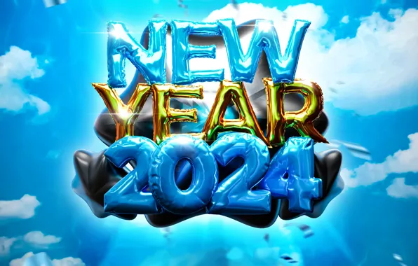 Цифры, Новый год, дата, композиция, 2024, Новый 2024 год