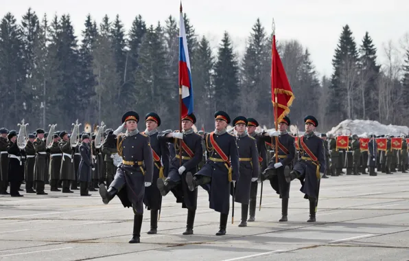 Флаг, Россия, военные, марш, честь, Парад