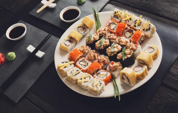 Палочки, соус, sushi, суши, роллы, имбирь, set, вассаби