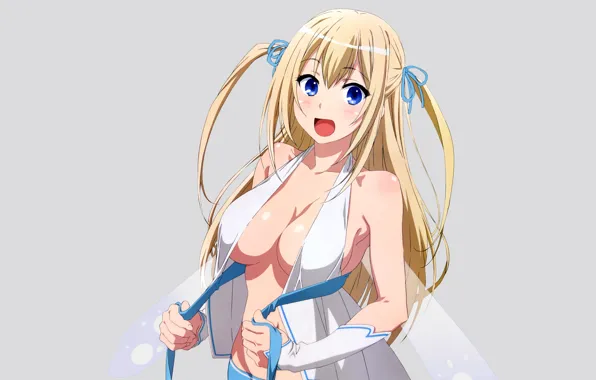 Girl, sexy, cleavage, blouse, long hair, boobs, anime, blue eyes