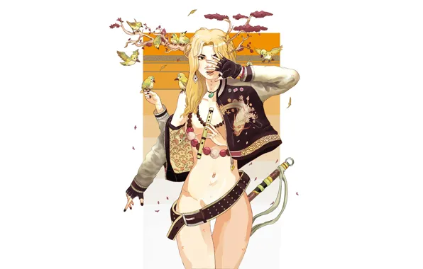 Девушка, Минимализм, Птица, Блондинка, Птицы, Стиль, Girl, Fantasy