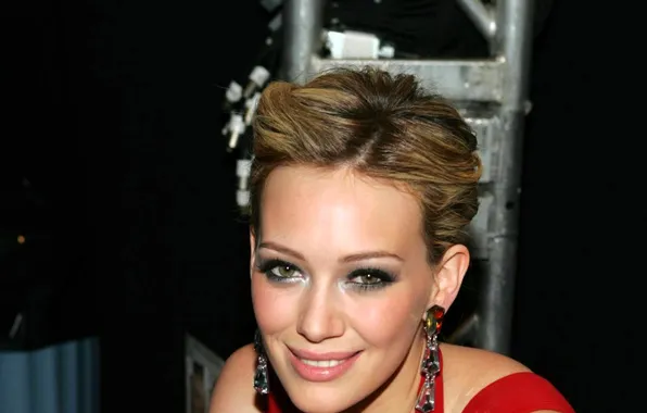 Лицо, улыбка, серьги, актриса, блондинка, Hilary Duff