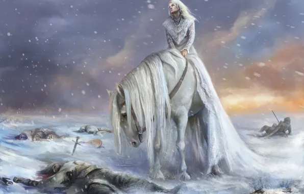 Картинка девушка, люди, конь, лежат, ранены