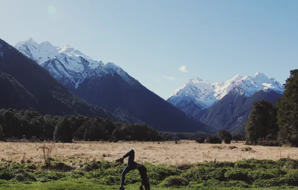 Girl, Nature, Wood, Mountain, Snow, Women, Sport, Field