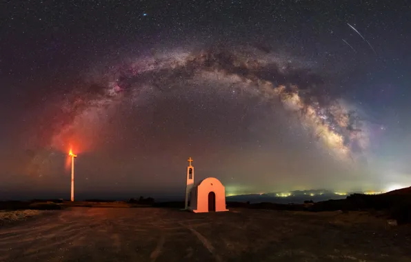 Картинка Греция, Церковь, Млечный путь, Milky Way, Greece, Church, Крит, Crete