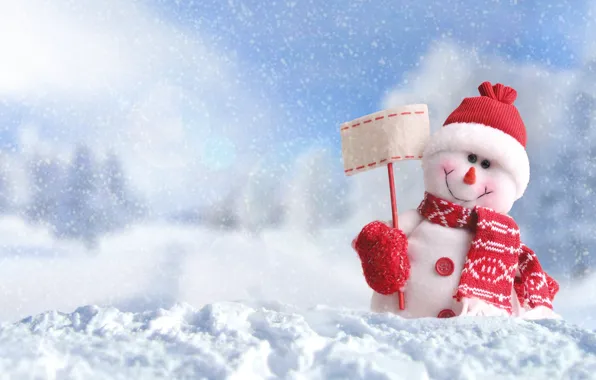 Картинка зима, снег, Новый Год, Рождество, снеговик, Christmas, winter, snow