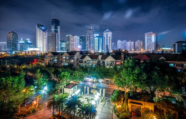 Картинка огни, China, здания, Китай, Shanghai, Шанхай, ночной город