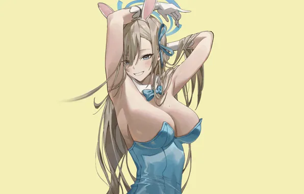 Girl, hot, sexy, boobs, blue, rabbit, anime, pretty