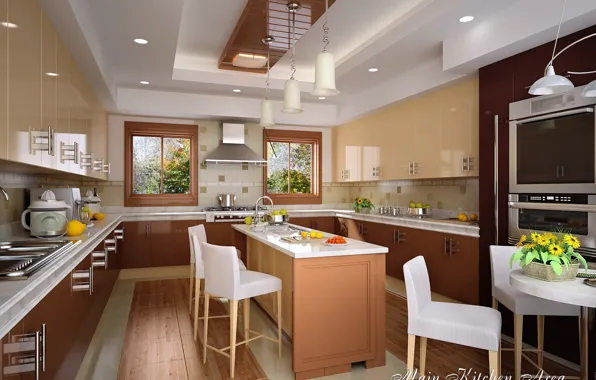 Цветы, дизайн, помещение, утварь, MAIN KITCHEN AREA
