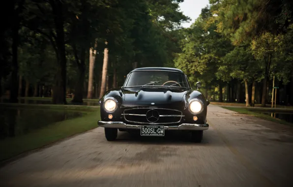 Car, Mercedes, black, classic, 300sl, gullwing