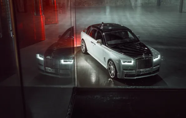 Rolls-Royce, Phantom, Rolls-Royce Phantom, Front, Black and White, Reflection, Spofec, 2019